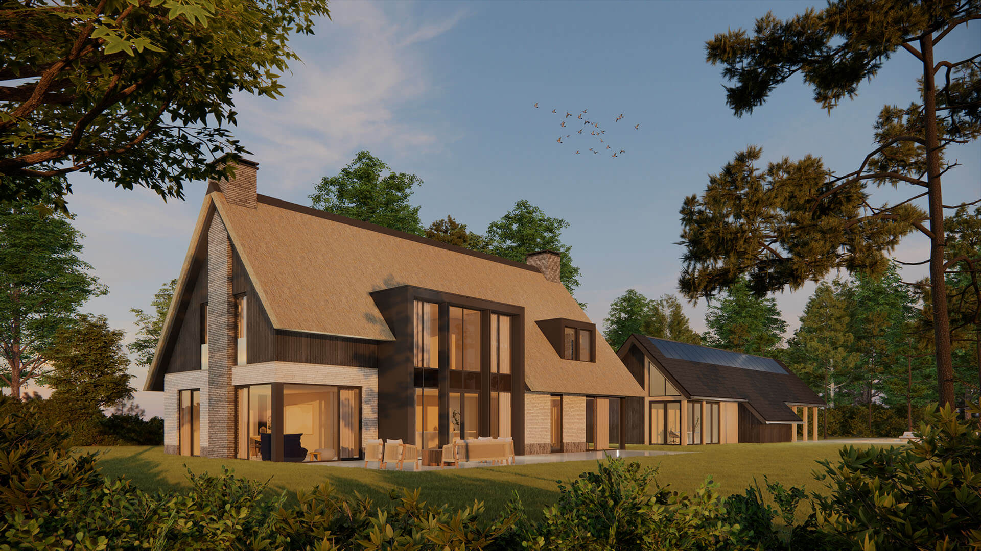 Moderne Villa Met Rieten Kap Render 3